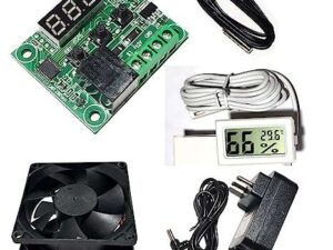 W1209 Temperature Controller, 12 Volt DC 1 Amp. Adapter, 12 Volt DC 3 Inch Exhaust Fan with Temperature and Humidity Meter (4 Quality Products)