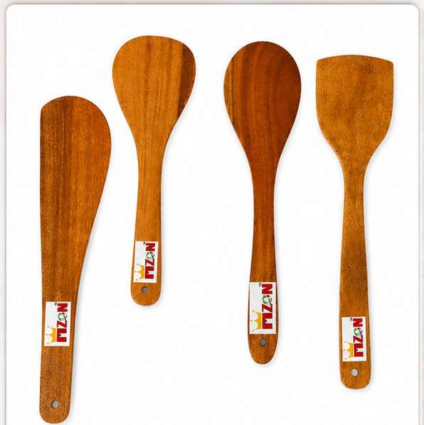 2 MZON Wooden Kitchen Utensils Set of 4 | Spatulas & Ladles | Made in India