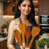 MZON Premium Wooden Kitchen Tools MZON Wooden Kitchen Utensils Set of 4 | Spatulas & Ladles | Made in India