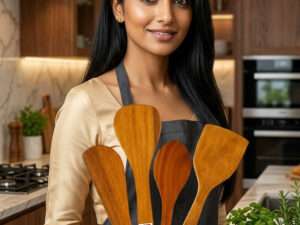 MZON Premium Wooden Kitchen Tools MZON Wooden Kitchen Utensils Set of 4 | Spatulas & Ladles | Made in India